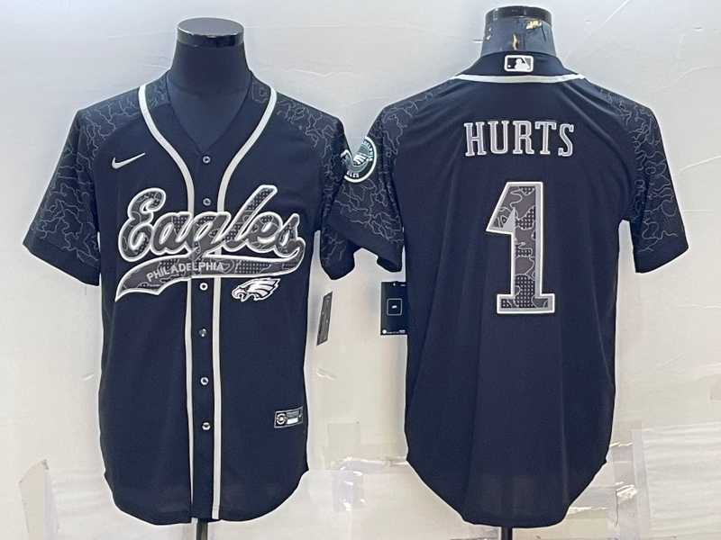 Men's Philadelphia Eagles #1 Jalen Hurts Black Reflective With Patch Cool Base Stitched Baseball Jersey,We sell and wholesale Men's Philadelphia Eagles #1 Jalen Hurts Black Reflective With Patch Cool Base Stitched Baseball Jersey on line form chian!